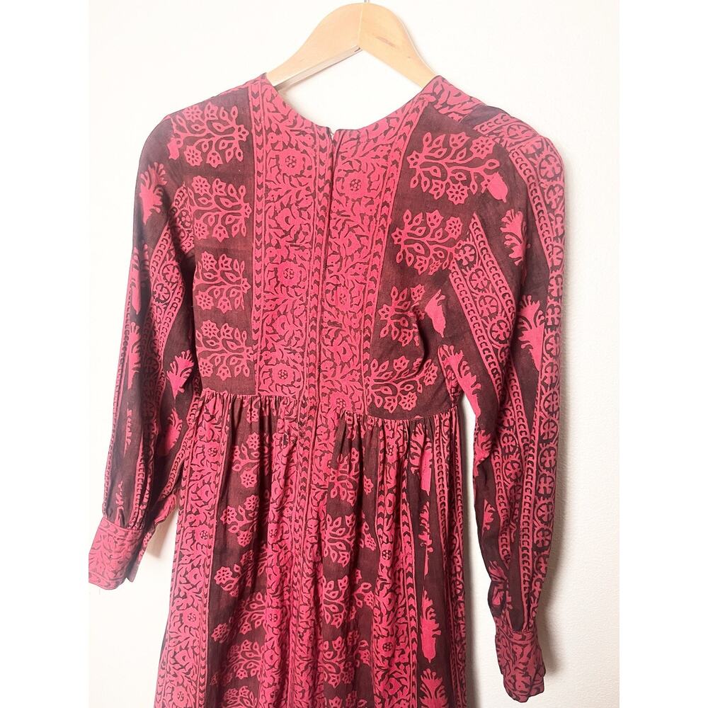 Vintage Empire Waist Midi Long Sleeve Dress Women’s Sz XS / Small Red - Picture 6 of 8